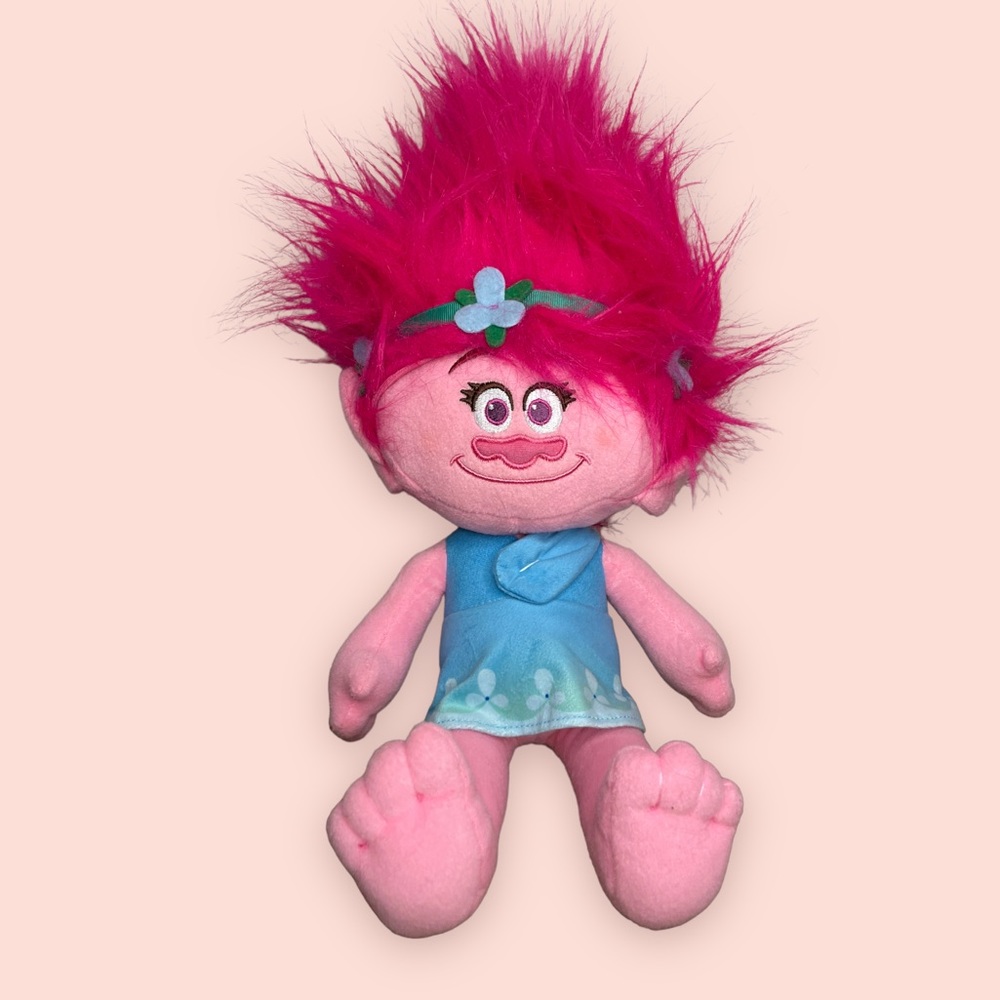 DreamWorks Trolls Poppy Plush Doll Pink Hair Blue Dress